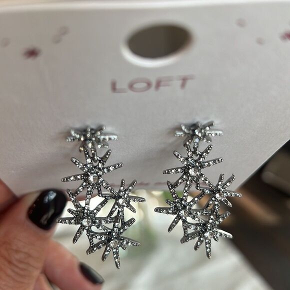 Loft Rhinestone Silver Tone Drop Earrings New With Tags - Picture 3 of 8